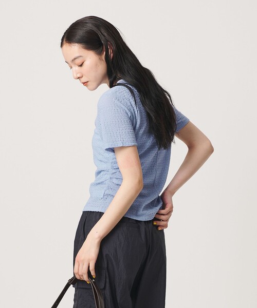 BEAUTY&YOUTH UNITED ARROWS(ビューティーアンドユースユナイテッドアローズ)の「ベロア パイピング ギャザー カットソー(Tシャツ/カットソー・レディース・ホワイト/ブラック/ライトブルー・FREE)」の4枚目の写真