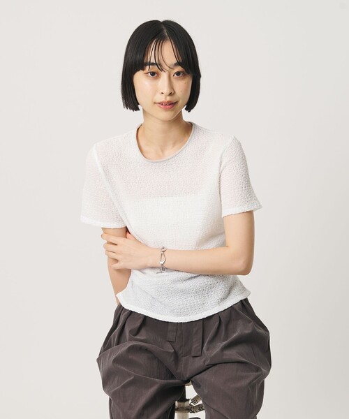 BEAUTY&YOUTH UNITED ARROWS(ビューティーアンドユースユナイテッドアローズ)の「ベロア パイピング ギャザー カットソー(Tシャツ/カットソー・レディース・ホワイト/ブラック/ライトブルー・FREE)」の8枚目の写真