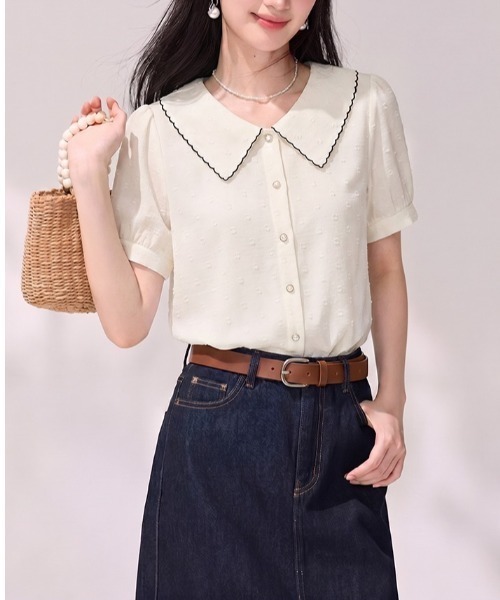 LUCPY(ラクピー)の「配色パイピングセーラーカラーブラウス(シャツ/ブラウス・レディース・ホワイト・LARGE/MEDIUM/SMALL/X-LARGE)」の5枚目の写真