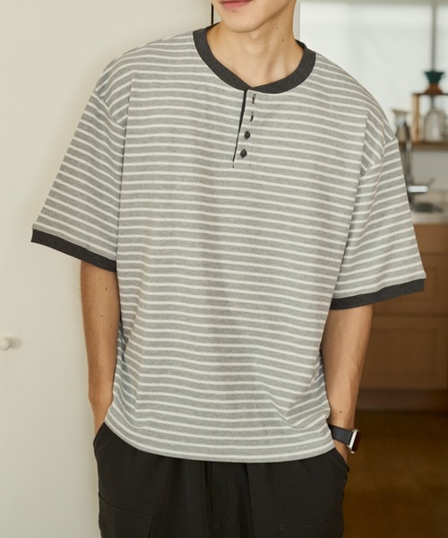 Henley border waffle Tee — вафельная футболка Henley в полоску