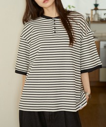 BROKEN BASE（ブロークンベース）の「Henley border waffle Tee / ヘンリーボーダーワッフルTee（Tシャツ/カットソー）」
