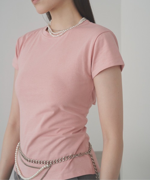SOEMIN(ソミン)の「Back corset T-shirt/コルセットデザイン半袖Tシャツ(Tシャツ/カットソー・レディース・グレー/ピンク/ホワイト・FREE)」の14枚目の写真