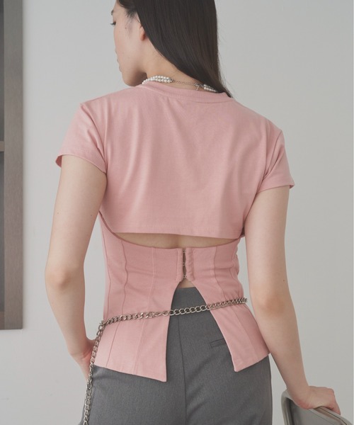 SOEMIN(ソミン)の「Back corset T-shirt/コルセットデザイン半袖Tシャツ(Tシャツ/カットソー・レディース・グレー/ピンク/ホワイト・FREE)」の17枚目の写真