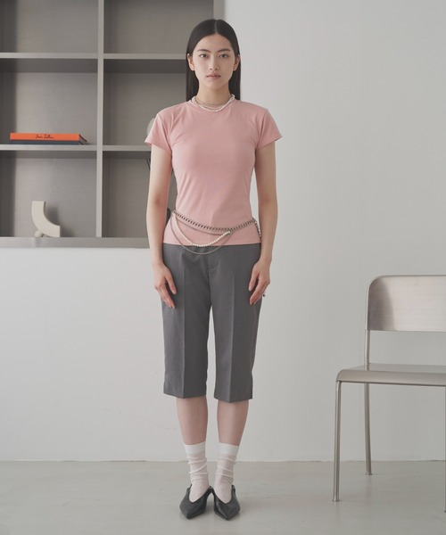 SOEMIN(ソミン)の「Back corset T-shirt/コルセットデザイン半袖Tシャツ(Tシャツ/カットソー・レディース・グレー/ピンク/ホワイト・FREE)」の18枚目の写真