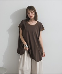 サテン部分使いアシメチュニックＴシャツ