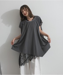 サテン部分使いアシメチュニックTシャツ