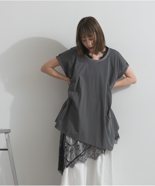 OandI(オーアンドアイ)の「サテン部分使いアシメチュニックTシャツ(Tシャツ/カットソー・レディース・チャコール/ブラウン・M)」の19枚目の写真