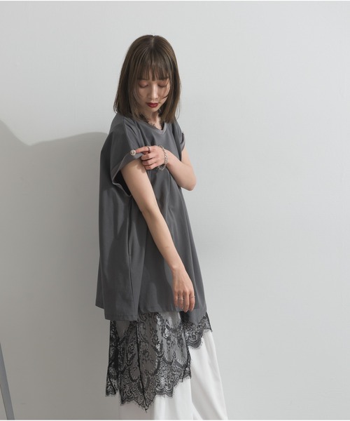 OandI(オーアンドアイ)の「サテン部分使いアシメチュニックTシャツ(Tシャツ/カットソー・レディース・チャコール/ブラウン・M)」の17枚目の写真