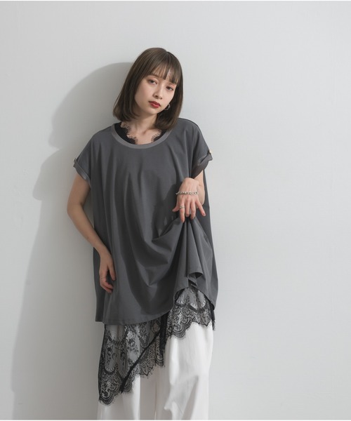 OandI(オーアンドアイ)の「サテン部分使いアシメチュニックTシャツ(Tシャツ/カットソー・レディース・チャコール/ブラウン・M)」の16枚目の写真