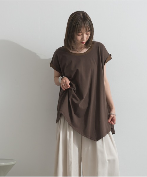 OandI(オーアンドアイ)の「サテン部分使いアシメチュニックTシャツ(Tシャツ/カットソー・レディース・チャコール/ブラウン・M)」の12枚目の写真