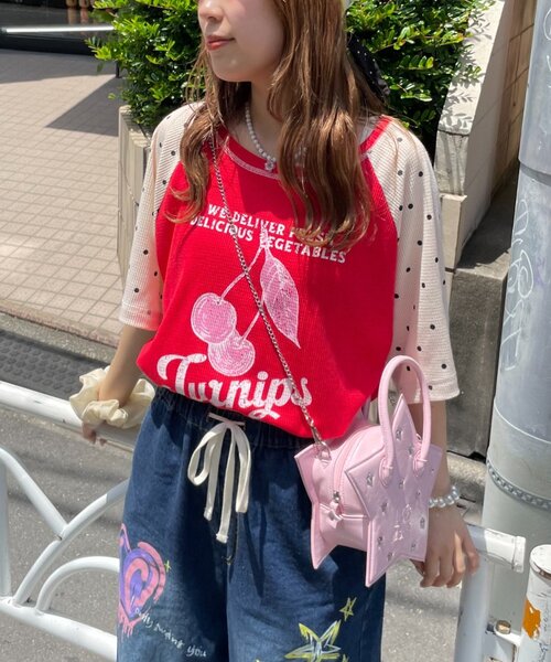 HELLO.SANFRANCISCO(ハローサンフランシスコ)の「【HELLO.SANFRANCISCO】ワッフルラグランドット半袖TEE(Tシャツ/カットソー・レディース・レッド/アイボリー・ONE SIZE)」の13枚目の写真