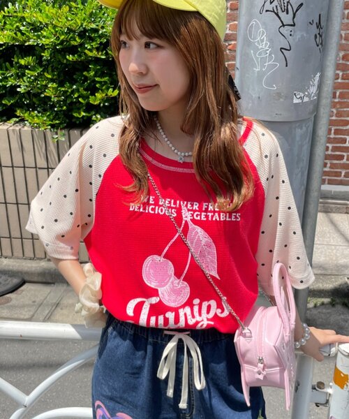 HELLO.SANFRANCISCO(ハローサンフランシスコ)の「【HELLO.SANFRANCISCO】ワッフルラグランドット半袖TEE(Tシャツ/カットソー・レディース・レッド/アイボリー・ONE SIZE)」の14枚目の写真