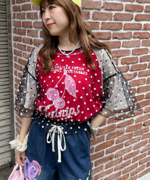 HELLO.SANFRANCISCO(ハローサンフランシスコ)の「【HELLO.SANFRANCISCO】ワッフルラグランドット半袖TEE(Tシャツ/カットソー・レディース・レッド/アイボリー・ONE SIZE)」の15枚目の写真