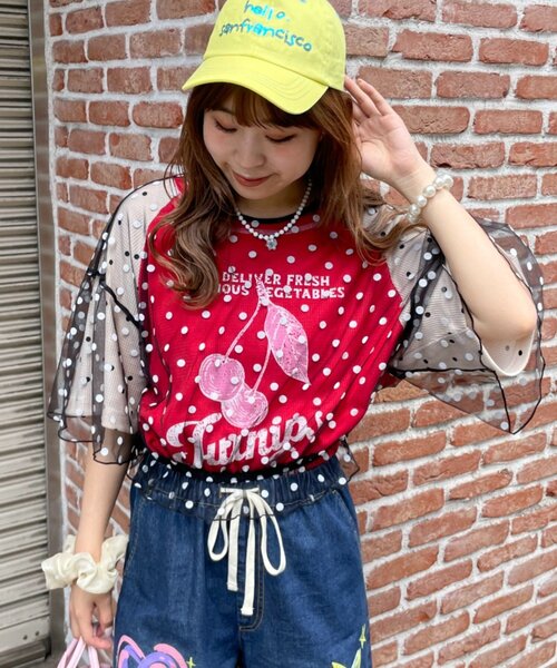 HELLO.SANFRANCISCO(ハローサンフランシスコ)の「【HELLO.SANFRANCISCO】ワッフルラグランドット半袖TEE(Tシャツ/カットソー・レディース・レッド/アイボリー・ONE SIZE)」の16枚目の写真