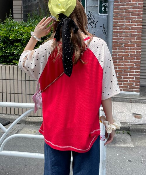 HELLO.SANFRANCISCO(ハローサンフランシスコ)の「【HELLO.SANFRANCISCO】ワッフルラグランドット半袖TEE(Tシャツ/カットソー・レディース・レッド/アイボリー・ONE SIZE)」の20枚目の写真
