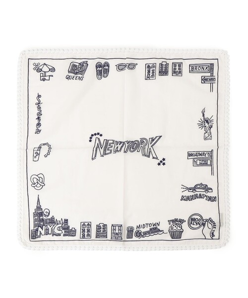 SHIPS(シップス)の「ANATHA: NEW YORK 刺繍 バンダナ スカーフ(ストール/ショール・レディース・ライトホワイト/ネイビー・ONE SIZE)」の1枚目の写真
