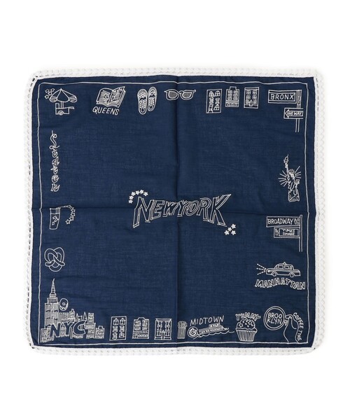 SHIPS(シップス)の「ANATHA: NEW YORK 刺繍 バンダナ スカーフ(ストール/ショール・レディース・ライトホワイト/ネイビー・ONE SIZE)」の2枚目の写真