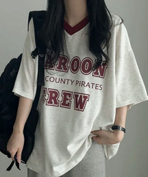 カレッジロゴ Vネック 半袖Tシャツ