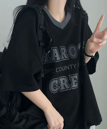 カレッジロゴ Vネック 半袖Tシャツ