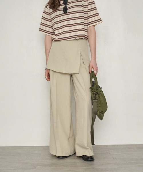 uchi.（ウチ）の「レイヤード風ラップワイドパンツ（その他パンツ・レディース・ブラック/ベージュ・MEDIUM/LARGE）」の2枚目の写真