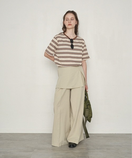 uchi.（ウチ）の「レイヤード風ラップワイドパンツ（その他パンツ・レディース・ブラック/ベージュ・MEDIUM/LARGE）」の5枚目の写真