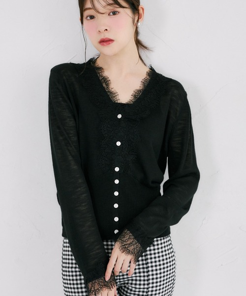 tocco closet(トッコ クローゼット)の「【ZOZO限定】レース装飾サマーニットカーディガン(カーディガン/ボレロ・レディース・ブラック/ホワイト・M)」の2枚目の写真