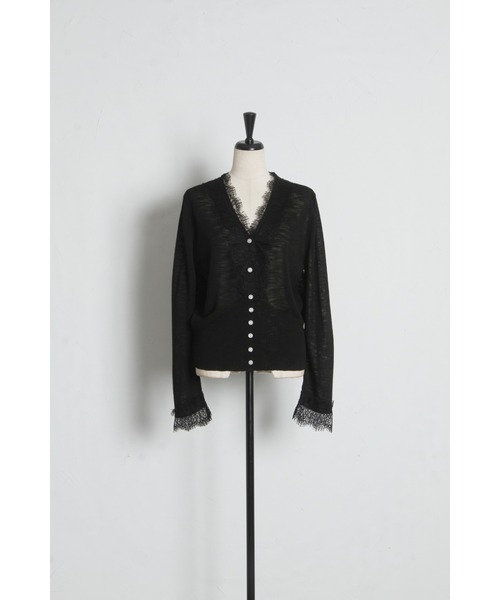 tocco closet(トッコ クローゼット)の「【ZOZO限定】レース装飾サマーニットカーディガン(カーディガン/ボレロ・レディース・ブラック/ホワイト・M)」の6枚目の写真