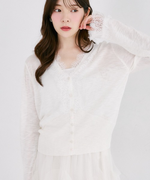 tocco closet(トッコ クローゼット)の「【ZOZO限定】レース装飾サマーニットカーディガン(カーディガン/ボレロ・レディース・ブラック/ホワイト・M)」の21枚目の写真