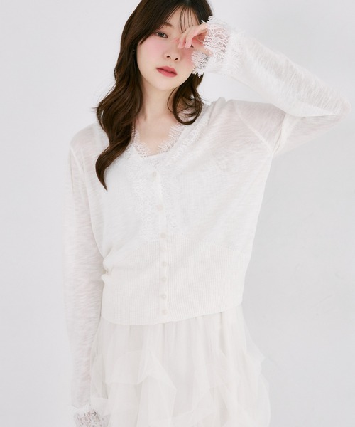 tocco closet(トッコ クローゼット)の「【ZOZO限定】レース装飾サマーニットカーディガン(カーディガン/ボレロ・レディース・ブラック/ホワイト・M)」の19枚目の写真