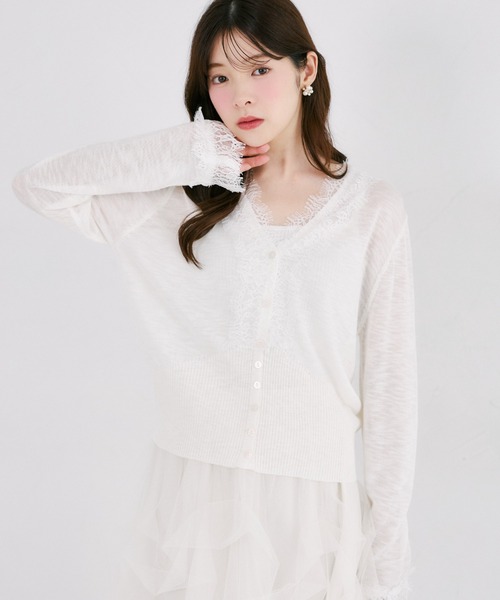 tocco closet(トッコ クローゼット)の「【ZOZO限定】レース装飾サマーニットカーディガン(カーディガン/ボレロ・レディース・ブラック/ホワイト・M)」の20枚目の写真