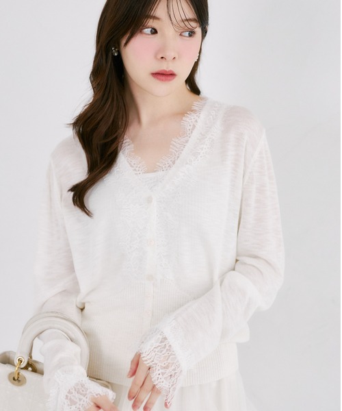 tocco closet(トッコ クローゼット)の「【ZOZO限定】レース装飾サマーニットカーディガン(カーディガン/ボレロ・レディース・ブラック/ホワイト・M)」の22枚目の写真