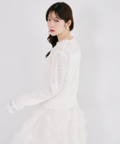 tocco closet(トッコ クローゼット)の「【ZOZO限定】レース装飾サマーニットカーディガン(カーディガン/ボレロ・レディース・ブラック/ホワイト・M)」の12枚目の写真