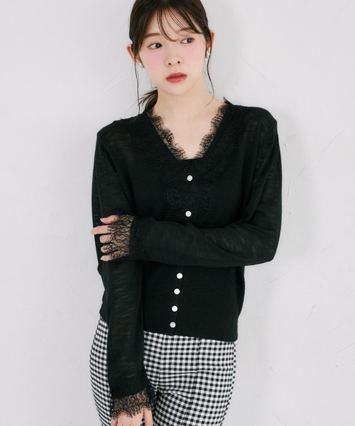 tocco closet(トッコ クローゼット)の「【ZOZO限定】レース装飾サマーニットカーディガン(カーディガン/ボレロ・レディース・ブラック/ホワイト・M)」の14枚目の写真