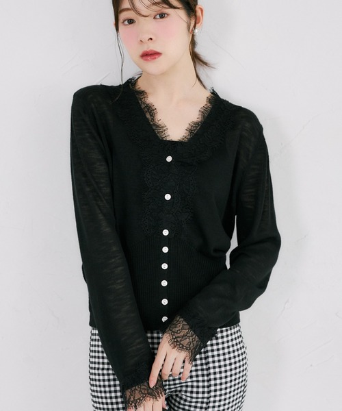 tocco closet(トッコ クローゼット)の「【ZOZO限定】レース装飾サマーニットカーディガン(カーディガン/ボレロ・レディース・ブラック/ホワイト・M)」の15枚目の写真