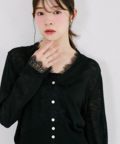 tocco closet(トッコ クローゼット)の「【ZOZO限定】レース装飾サマーニットカーディガン(カーディガン/ボレロ・レディース・ブラック/ホワイト・M)」の16枚目の写真