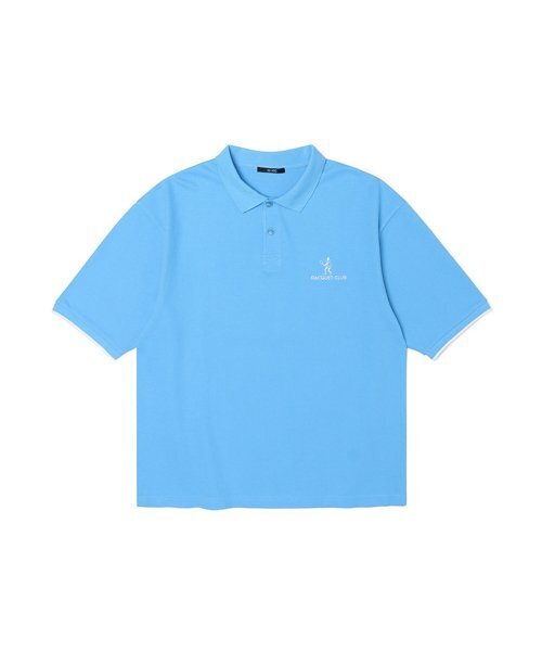 セール】男性ピケカラー刺繍Tシャツ (ブルー) (HZ5ST18-43