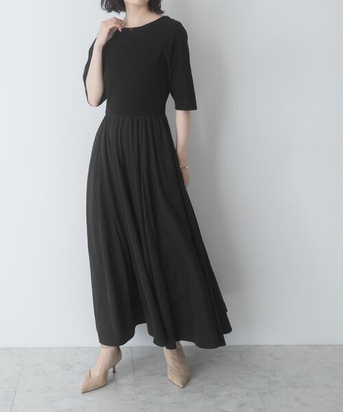 URBAN RESEARCH ROSSO WOMEN(アーバンリサーチ ロッソ)の「『一部WEB限定カラー』ニットドッキングワンピース(ワンピース・レディース・ベージュ系その他/ブラック系その他・FREE)」の6枚目の写真