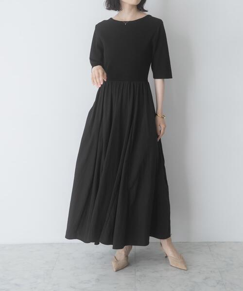 URBAN RESEARCH ROSSO WOMEN(アーバンリサーチ ロッソ)の「『一部WEB限定カラー』ニットドッキングワンピース(ワンピース・レディース・ベージュ系その他/ブラック系その他・FREE)」の7枚目の写真