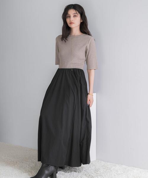 URBAN RESEARCH ROSSO WOMEN(アーバンリサーチ ロッソ)の「『一部WEB限定カラー』ニットドッキングワンピース(ワンピース・レディース・ベージュ系その他/ブラック系その他・FREE)」の12枚目の写真