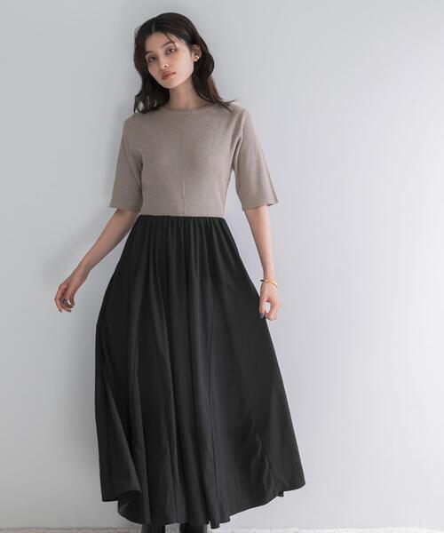 URBAN RESEARCH ROSSO WOMEN(アーバンリサーチ ロッソ)の「『一部WEB限定カラー』ニットドッキングワンピース(ワンピース・レディース・ベージュ系その他/ブラック系その他・FREE)」の14枚目の写真