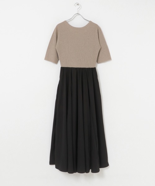 URBAN RESEARCH ROSSO WOMEN(アーバンリサーチ ロッソ)の「『一部WEB限定カラー』ニットドッキングワンピース(ワンピース・レディース・ベージュ系その他/ブラック系その他・FREE)」の6枚目の写真