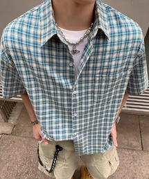 SHERU（シェル）の「ルーズシルエット ヴィンテージライク チェックシャツ 半袖ブラウス（シャツ/ブラウス）」