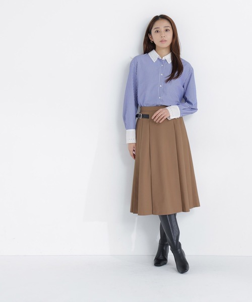 NATURAL BEAUTY BASIC(ナチュラルビューティーベーシック)の「<CanCam.jp掲載>サイドベルトプリーツスカート(スカート・レディース・チャコールグレー/キャメル・MEDIUM/SMALL)」の6枚目の写真