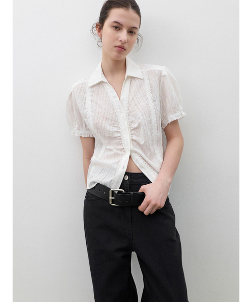 ATELIER NAIN（アトリエナイン）の「LACE COTTON HALF SLEEVE SHIRT (BL-4426)（シャツ/ブラウス・レディース・ホワイト・FREE）」の3枚目の写真