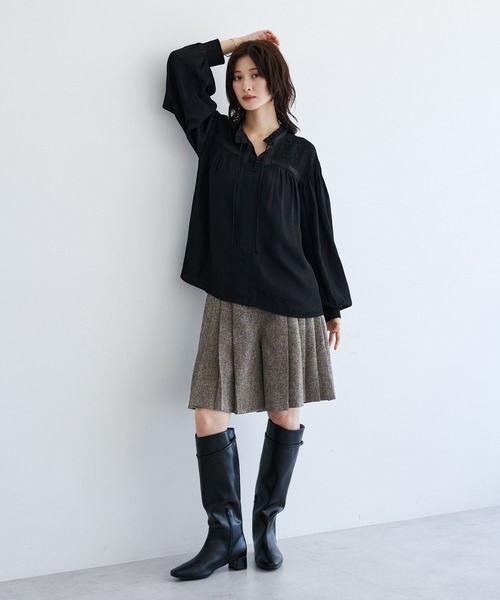 YECCA VECCA（イェッカヴェッカ）の「プリーツMIXキュロットパンツ（その他パンツ・レディース・ブラウン/ブラック・FREE）」の3枚目の写真
