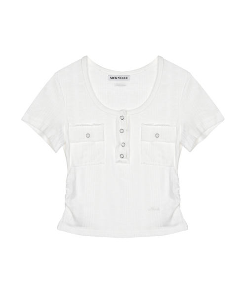 NICK&NICOLE(ニックアンドニコール)の「HENLEY NECK BUTTON TOP_WHITE(Tシャツ/カットソー・レディース・その他・FREE)」の1枚目の写真