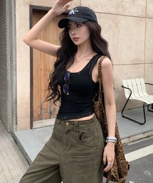 ストリート系グラフティリブタンクトップ