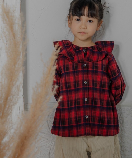MAKE YOUR DAY(メイクユアデイ)の「ビッグフリルカラーブラウス■80~140cm(シャツ/ブラウス・キッズ・レッド/オフホワイト・120/130/140/110/80/100/90)」の15枚目の写真