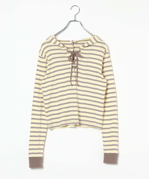 Robert P.Miller（ロバート ピー ミラー）の「[WEB限定]【Robert P.Miller】Prib Henley hoodie（Tシャツ/カットソー・レディース・ダークグレー/ブラウン系その他/イエロー・FREE）」の6枚目の写真