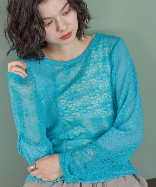 niko and...(ニコアンド)の「MIXレースプルオーバー(Tシャツ/カットソー・レディース・ブルー・FREE)」の1枚目の写真